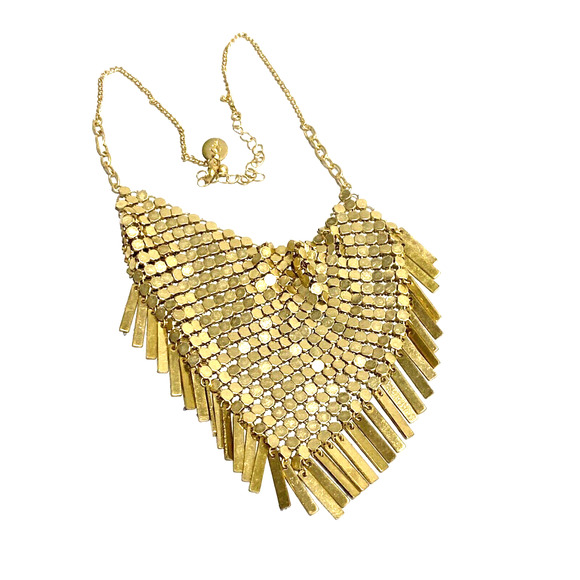 Lovisa Gold Tone Mesh Bib Necklace Vintage Look Disco Runway 70s Fashion Tassels - Picture 4 of 8